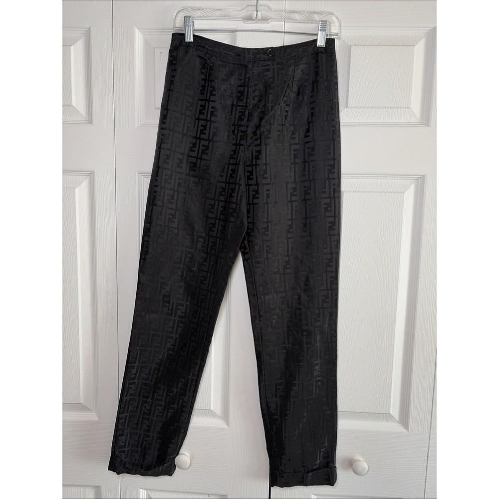 Fendi 365 Zucca Monogram Trousers Womens 42 Black Vintage Cotton Blend Size 42